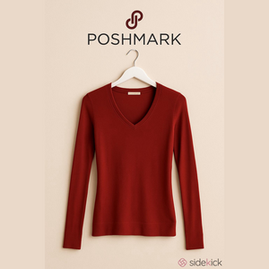 Active USA Burgundy Size L V-Neck Long Sleeve Top